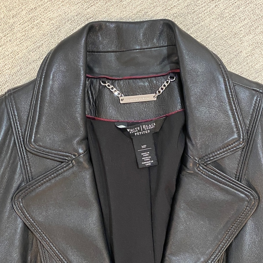 WHBM Black Leather Jacket with Scalloped Detail - Picture 3 of 9